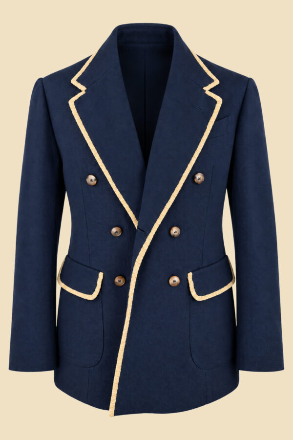 Navy Cotton Piquet One-and-a-Half Breasted Jacket
