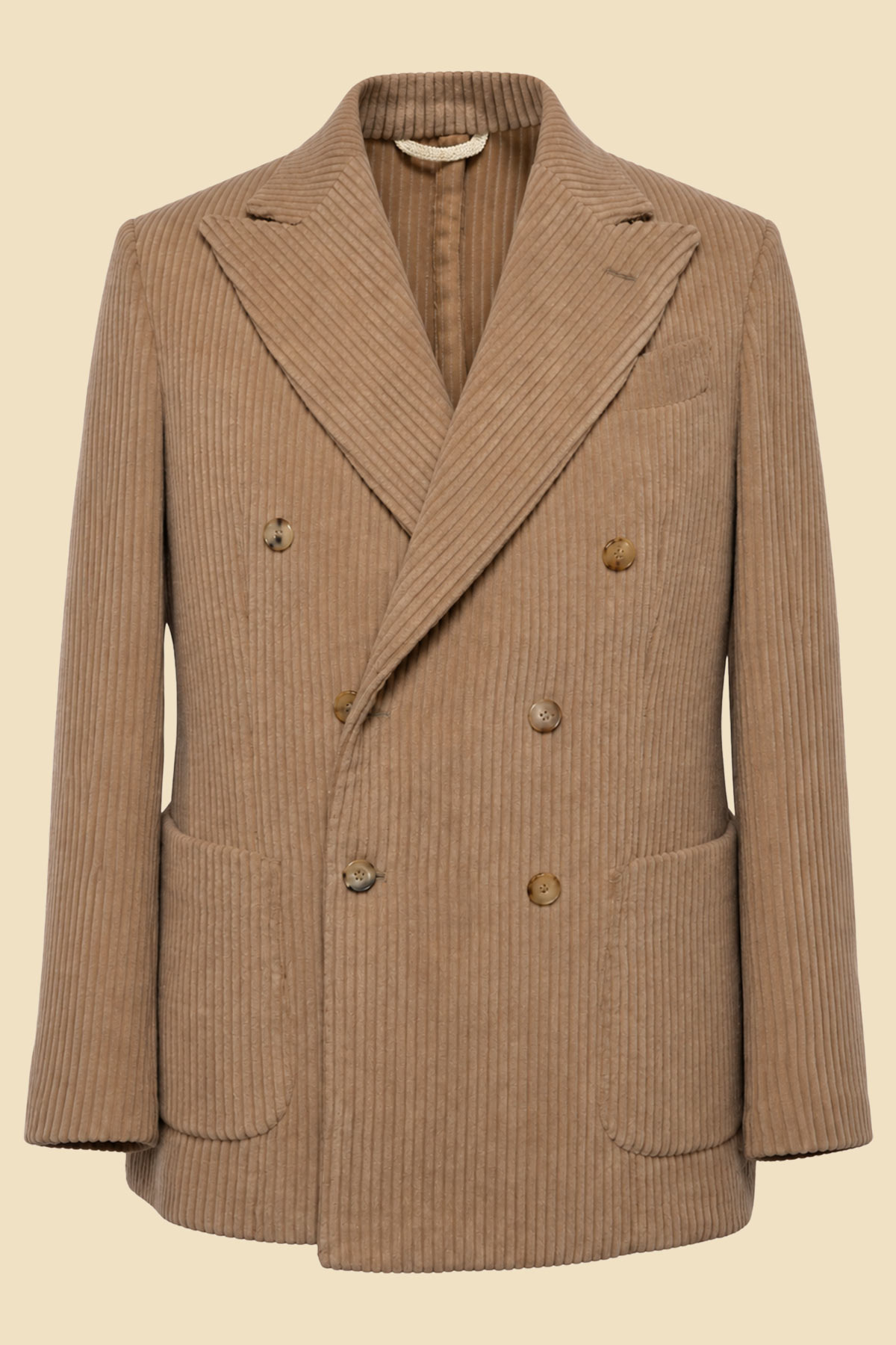 Beige Cashmere Corduroy Double-Breasted Jacket