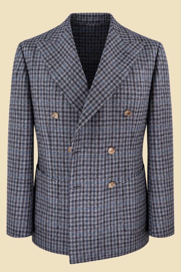 Double-Breasted Pied-de-Poule Wool Jacket