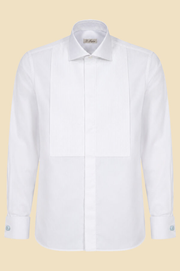White Pleated Bib Tuxedo Shirt