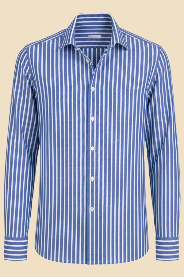 Blue Striped Chambray Capri Shirt