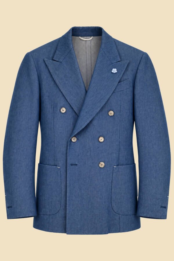 Stone-Washed Denim Cotton Double-Breasted Jacket