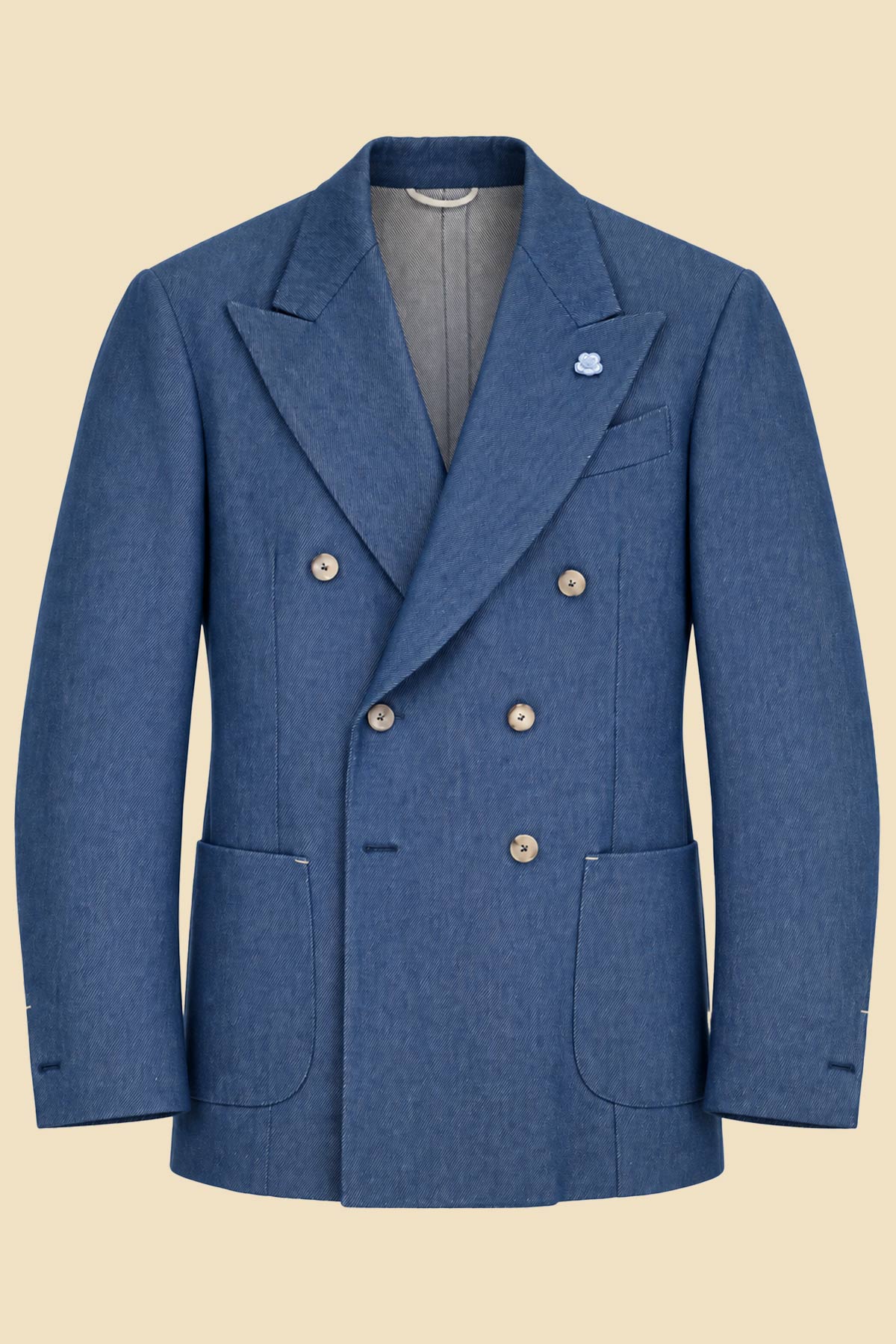 Stone-Washed Denim Cotton Double-Breasted Jacket