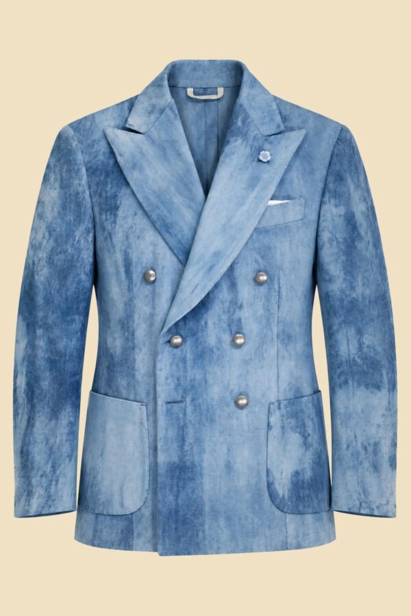 Spot-Wash Denim Double-Breasted Jacket