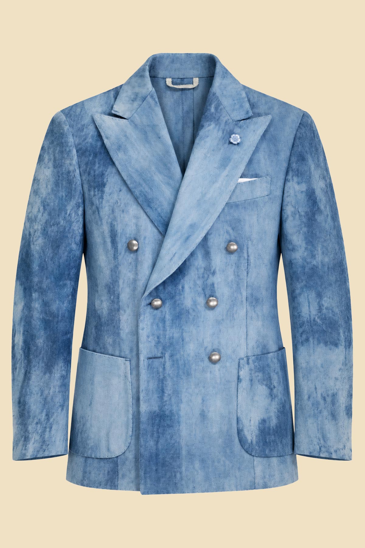Spot-Wash Denim Double-Breasted Jacket