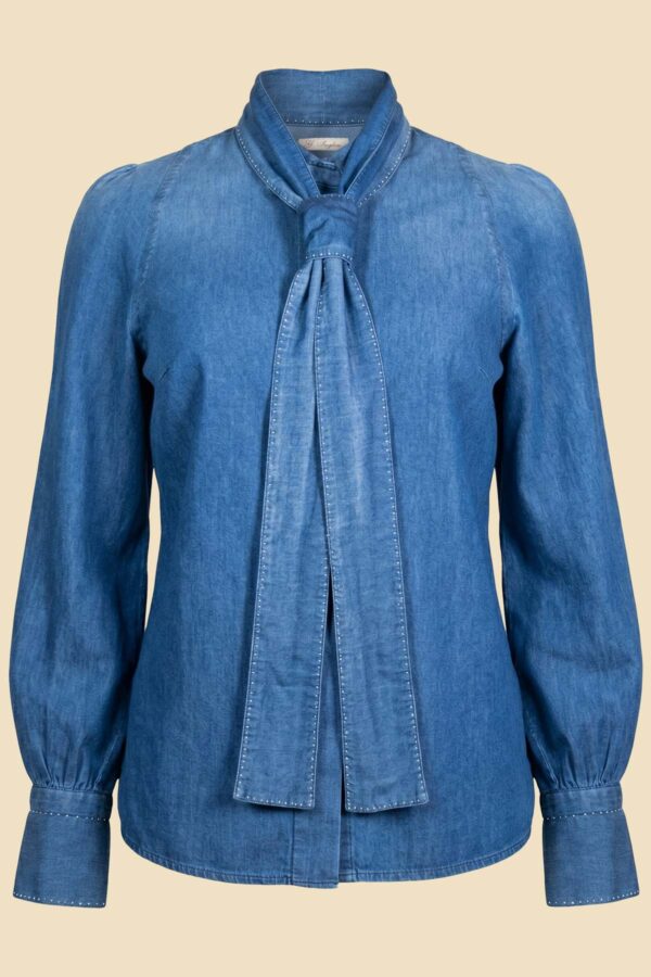 G. Inglese Xiu Denim Shirt handmade in Italy with soft scarf neckline