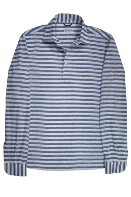 Blue Striped Cotton Linen Mastroianni Polo