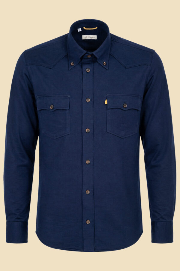 Navy Wool Jersey Western Shirt