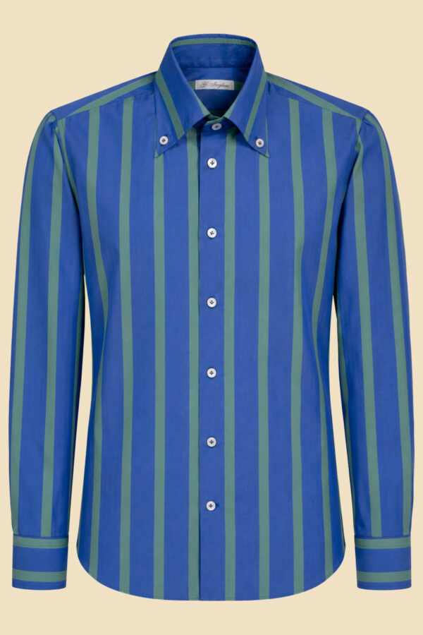 Vintage Blue & Green Striped Button-Down Shirt