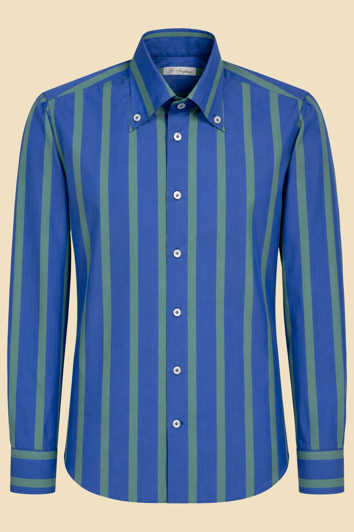 Vintage Blue & Green Striped Button-Down Shirt