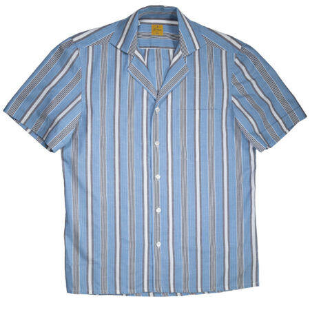Light Blue Striped Cotton Camp Shirt