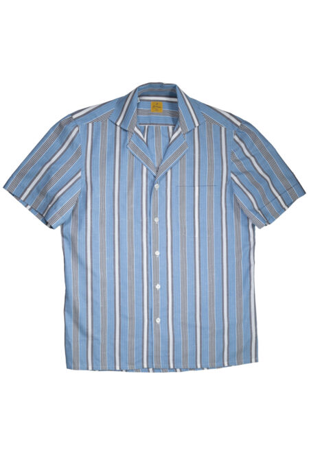 Light Blue Striped Cotton Camp Shirt