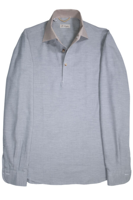 Grey Cotton and Cashmere Mastroianni Polo with Contrast Collar