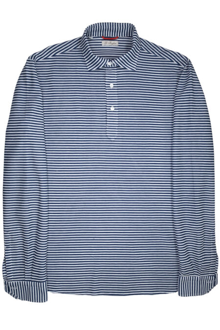 Blue Striped Cotton Piquet JFK Polo
