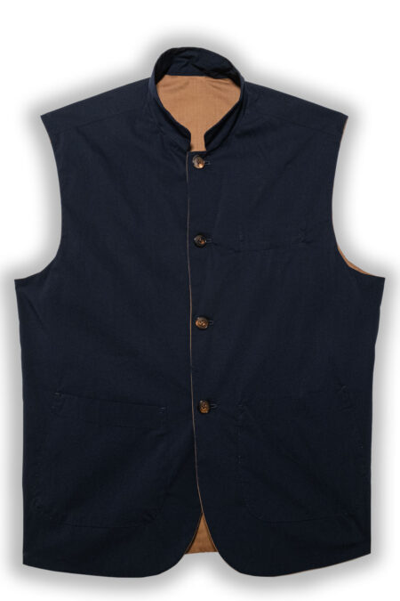 Cotton Double-Face Reversible Gilet – Beige & Navy