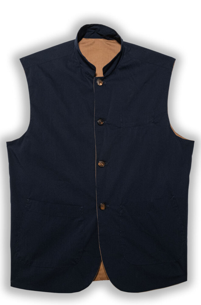 Cotton Double-Face Reversible Gilet – Beige & Navy