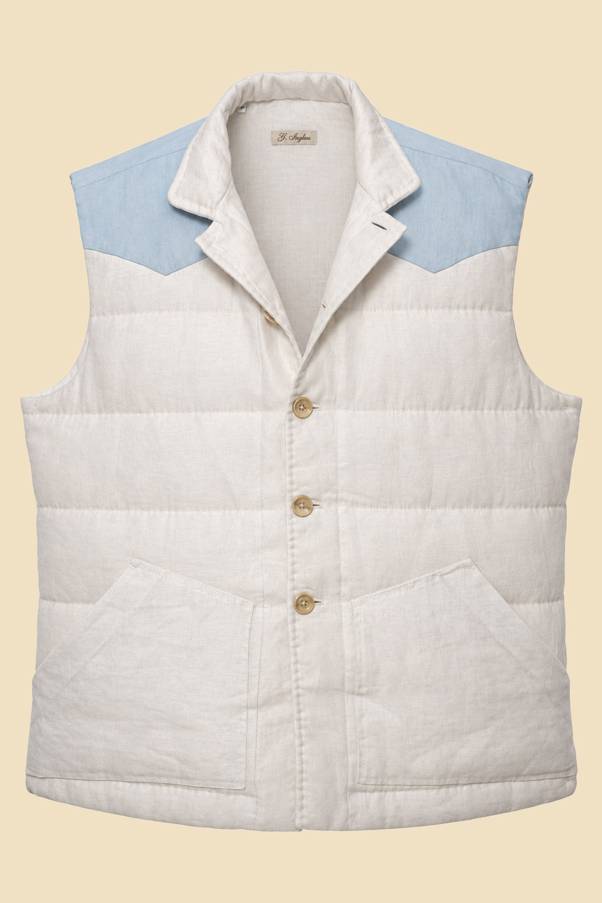 White Linen & Denim Padded Western Gilet