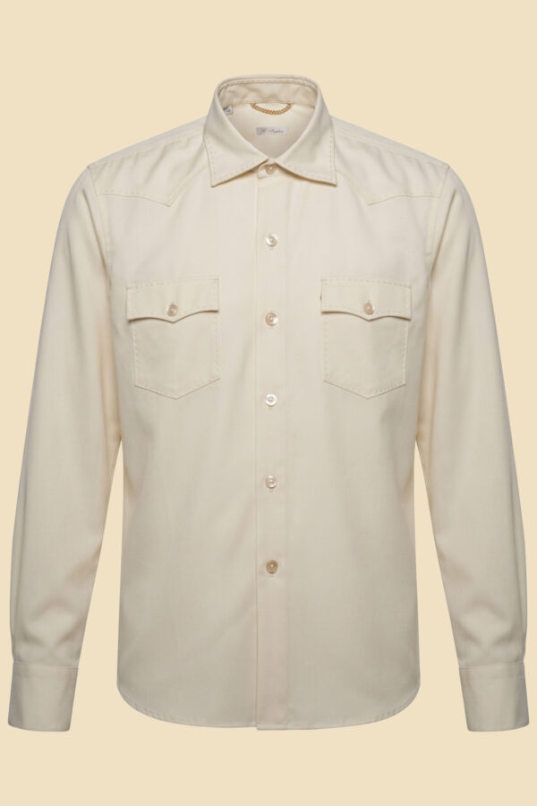 G. Inglese White Tasmanian Wool Western Shirt handmade in Italy