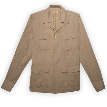 cashmere Guayabera sahariana jacket – front view with four flap pockets