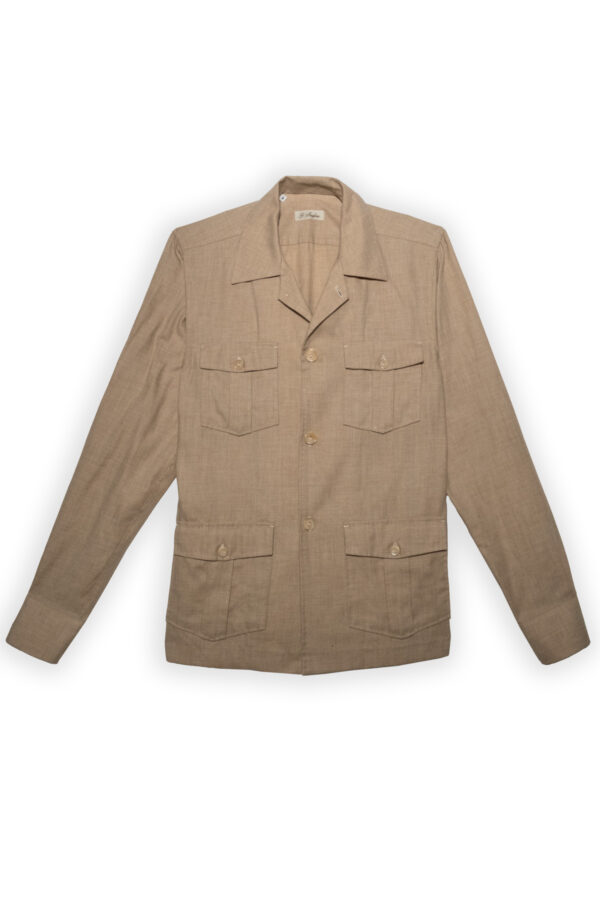 cashmere Guayabera sahariana jacket – front view with four flap pockets