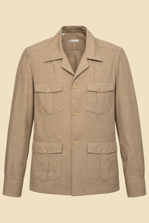 Beige Cashmere Guayabera Sahariana Jacket