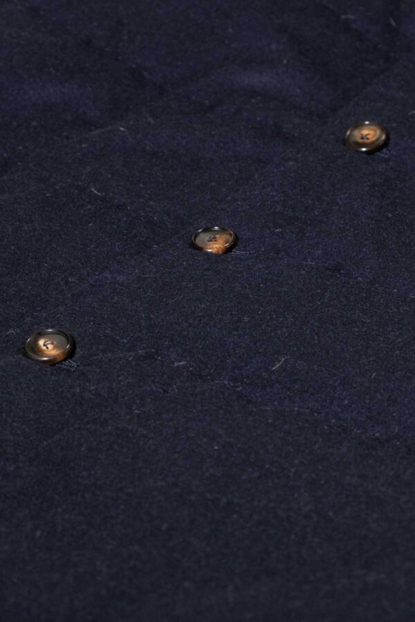 blue cashmere gilet - buttonhole and horn button detail - G. Inglese