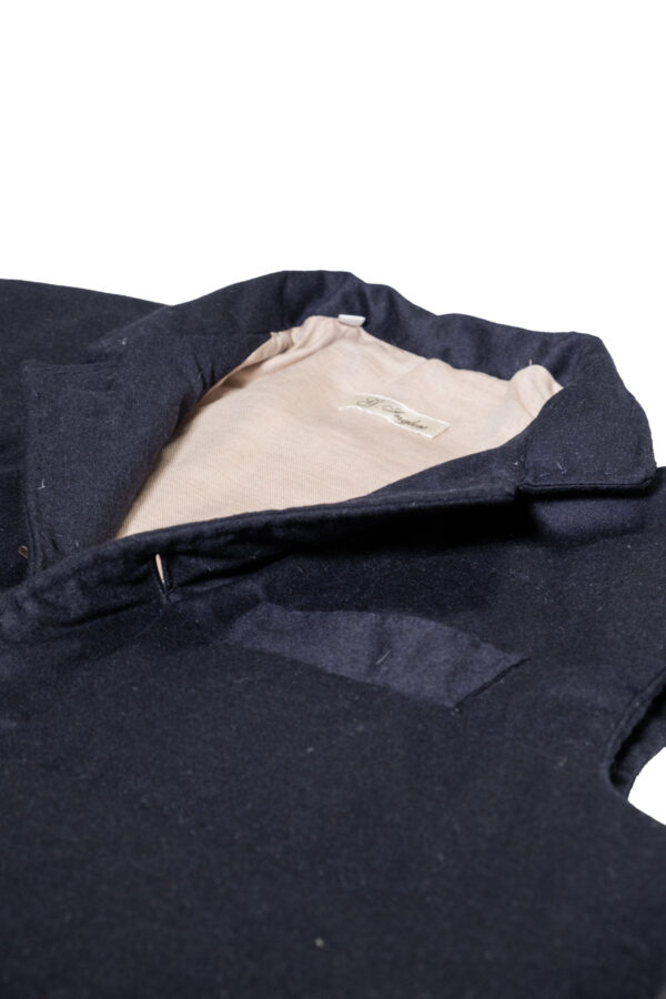 blue cashmere gilet - collar and stitching detail - G. Inglese