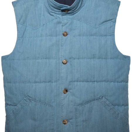 Light blue denim padded gilet with western yoke and horn buttons