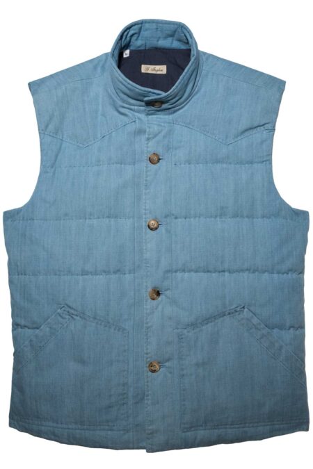 Light Blue Denim Padded Gilet with Western Yoke