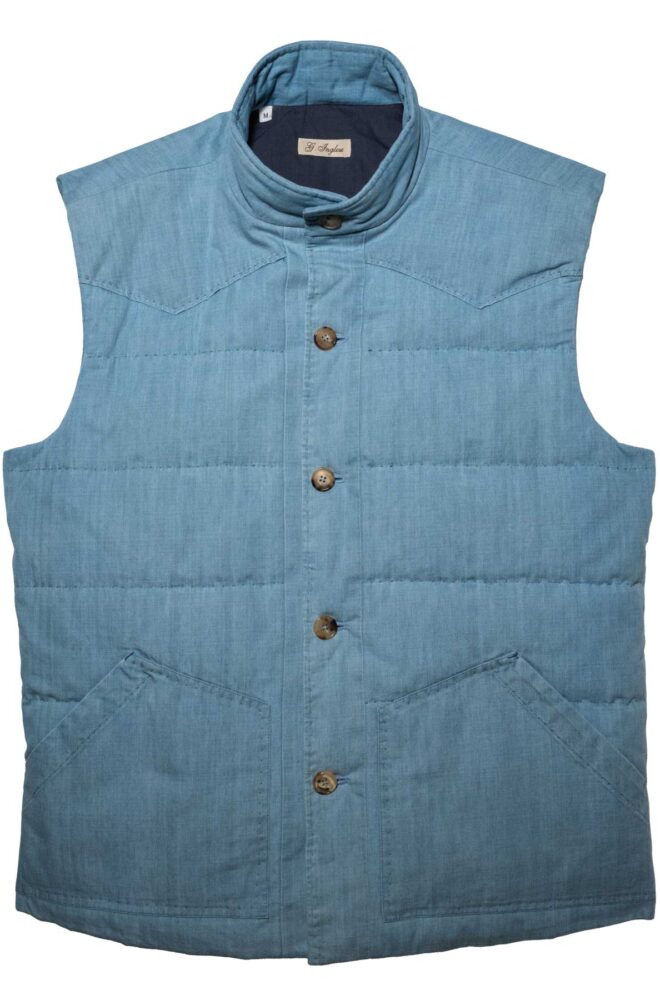 Light Blue Denim Padded Gilet with Western Yoke