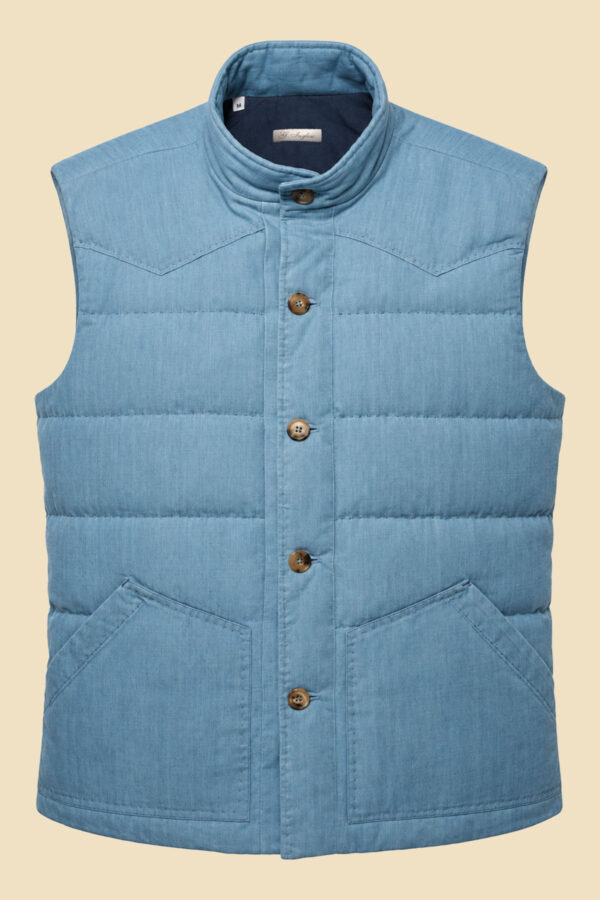 Light Blue Denim Padded Western Gilet