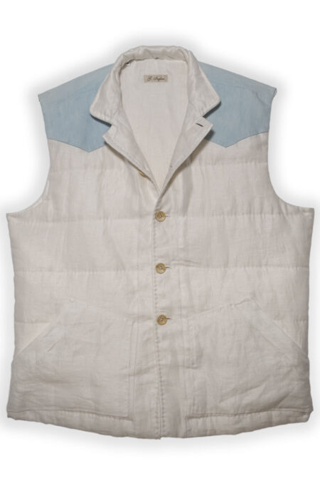 White Linen and Denim Western Gilet
