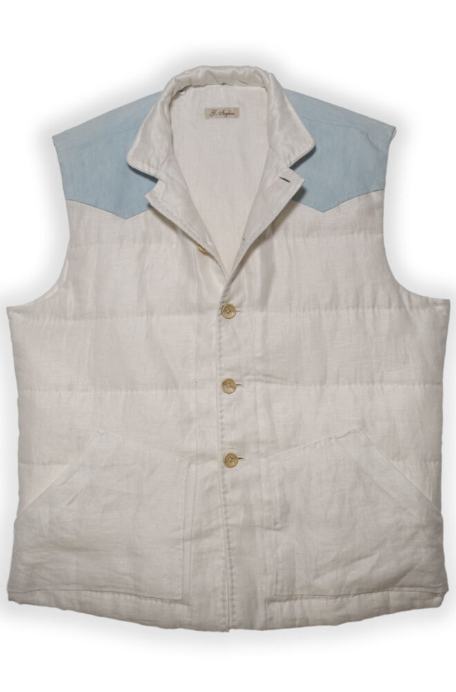 White Linen and Denim Western Gilet