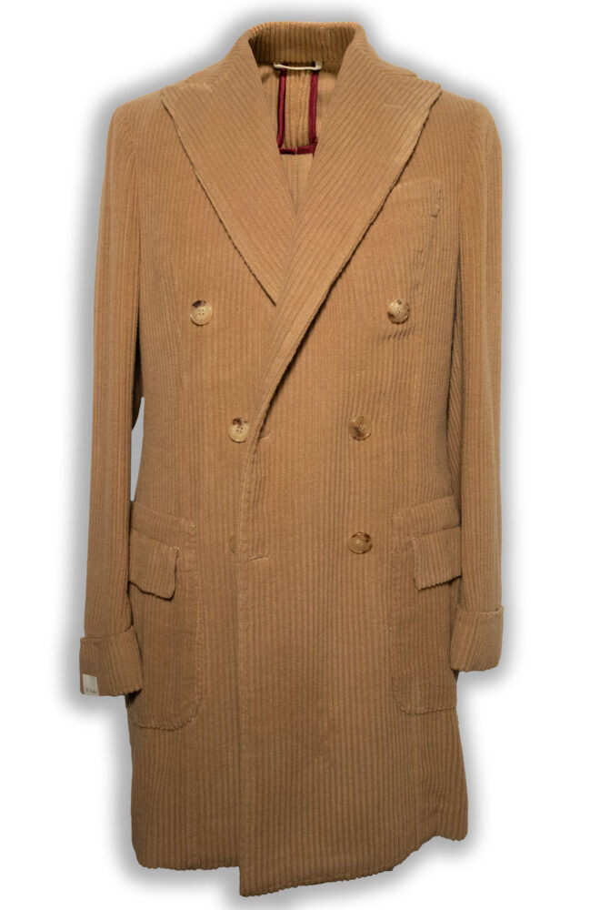 Beige Cashmere Corduroy Double-Breasted Coat
