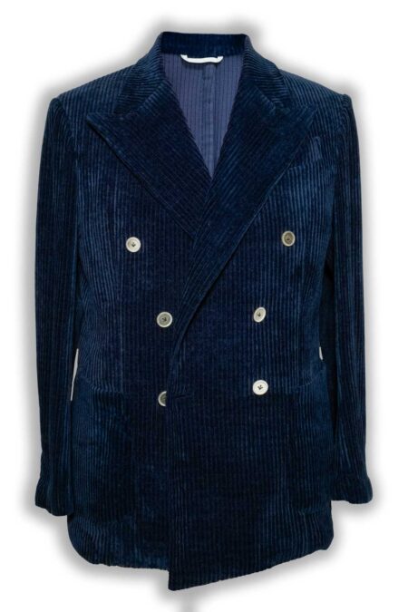 Blue Cashmere Corduroy Double-Breasted Jacket