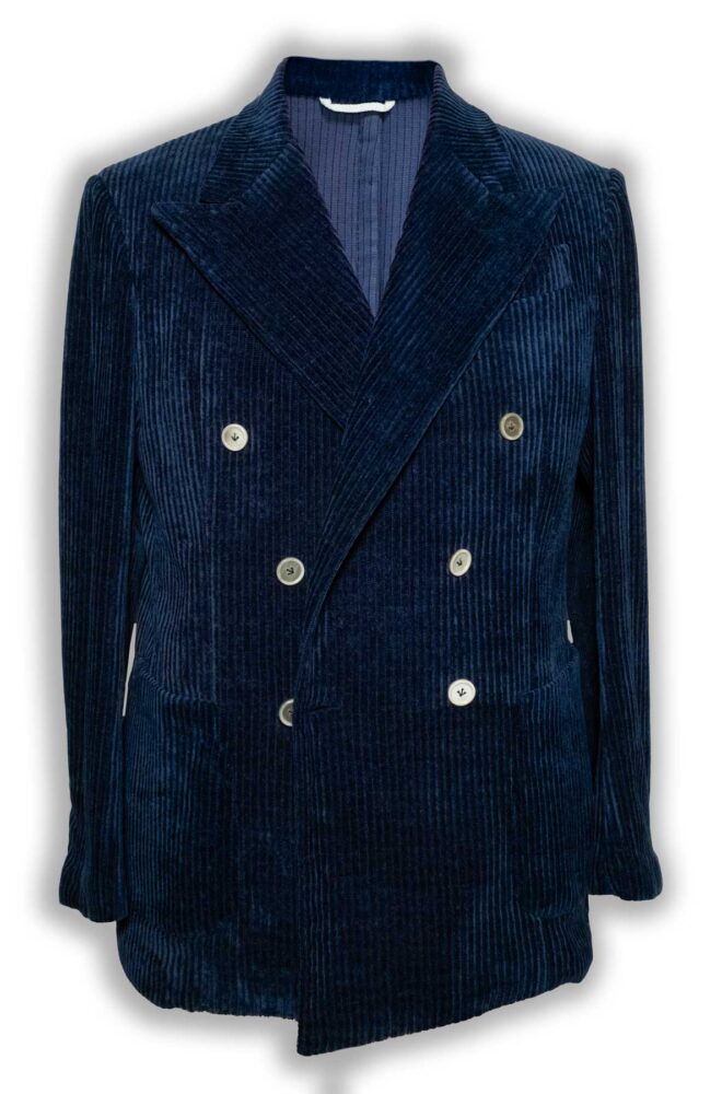 Blue Cashmere Corduroy Double-Breasted Jacket