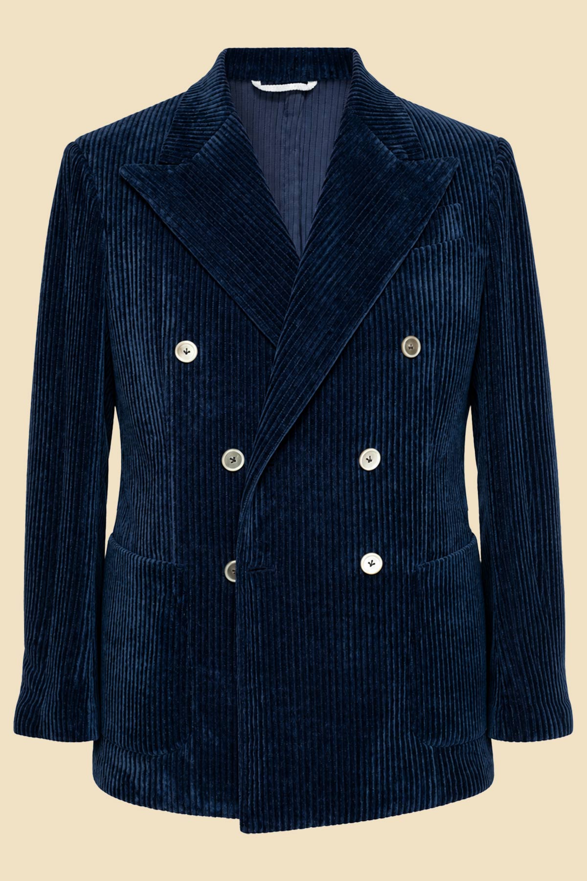 Blue Cashmere Corduroy Double-Breasted Jacket