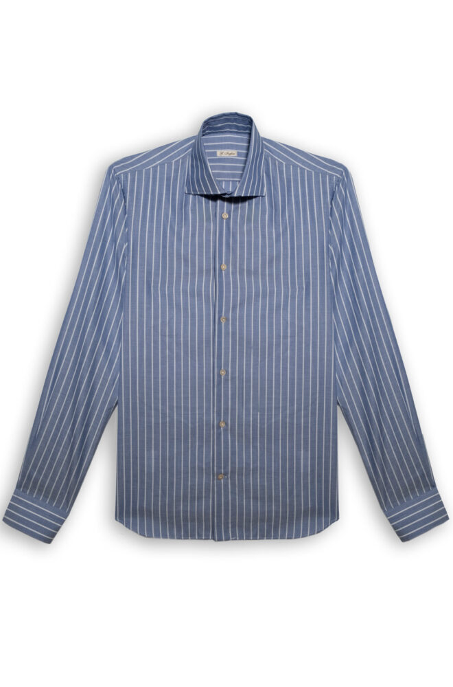 Blue and White Striped Brushed Cotton Shirt