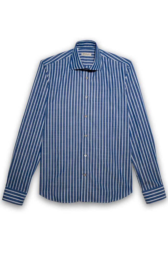 Blue and White Striped Poplin Shirt