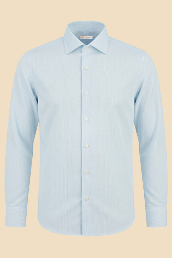 Light Blue English Leno Cotton Micro-Pattern Shirt