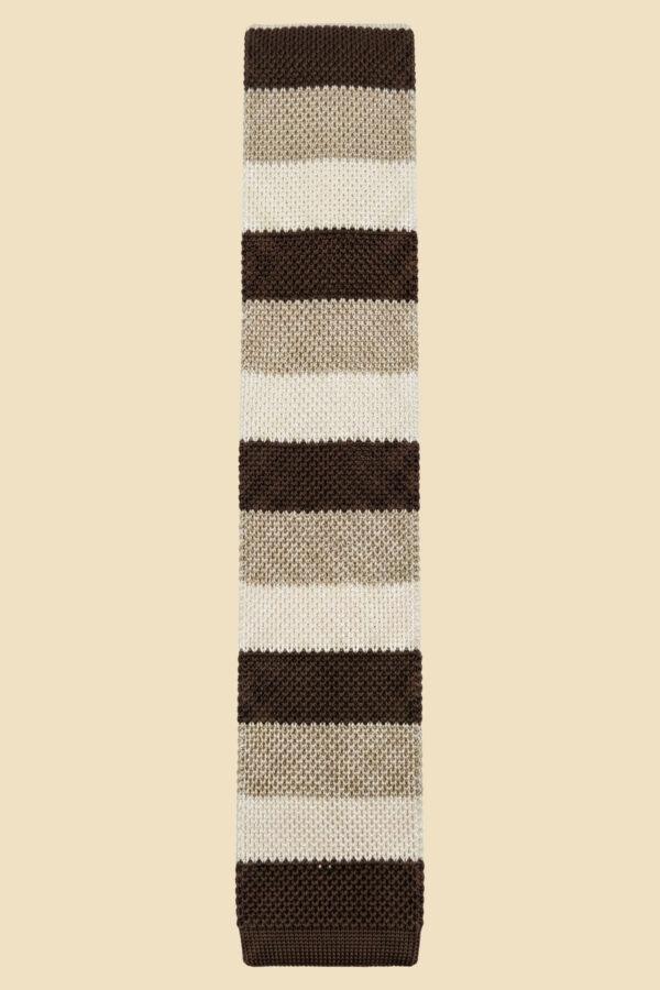 G. Inglese Beige and Brown Tricot Tie handmade in Italy with striped texture