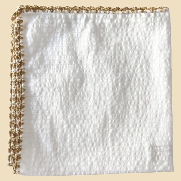 G. Inglese Beige Ventaglio Stitch Seersucker Pocket Square handmade in Italy