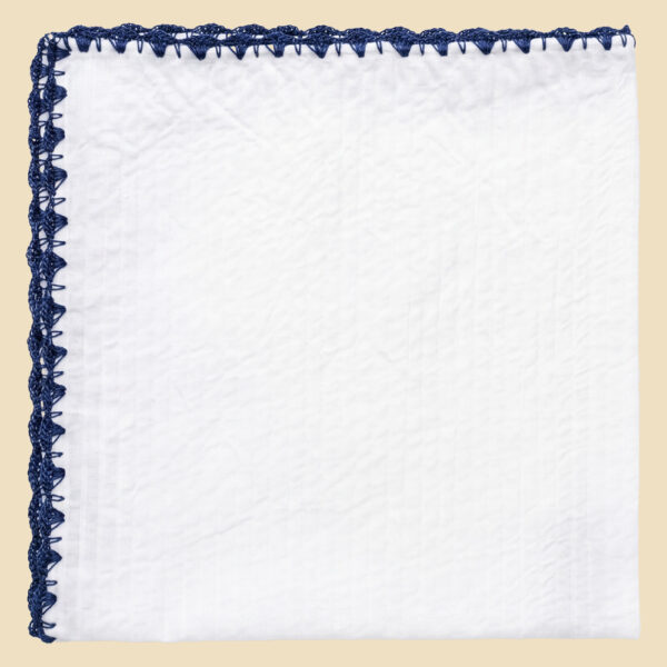 G. Inglese Blue Ventaglio Stitch Seersucker Pocket Square handmade in Italy