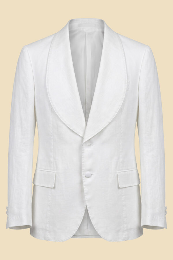 G. Inglese White Cotton and Silk Shawl Lapel Jacket handmade in Italy