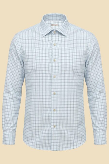 Light Blue Twill Checked Shirt