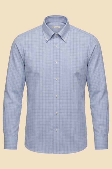 Light Blue Poplin Checked Shirt