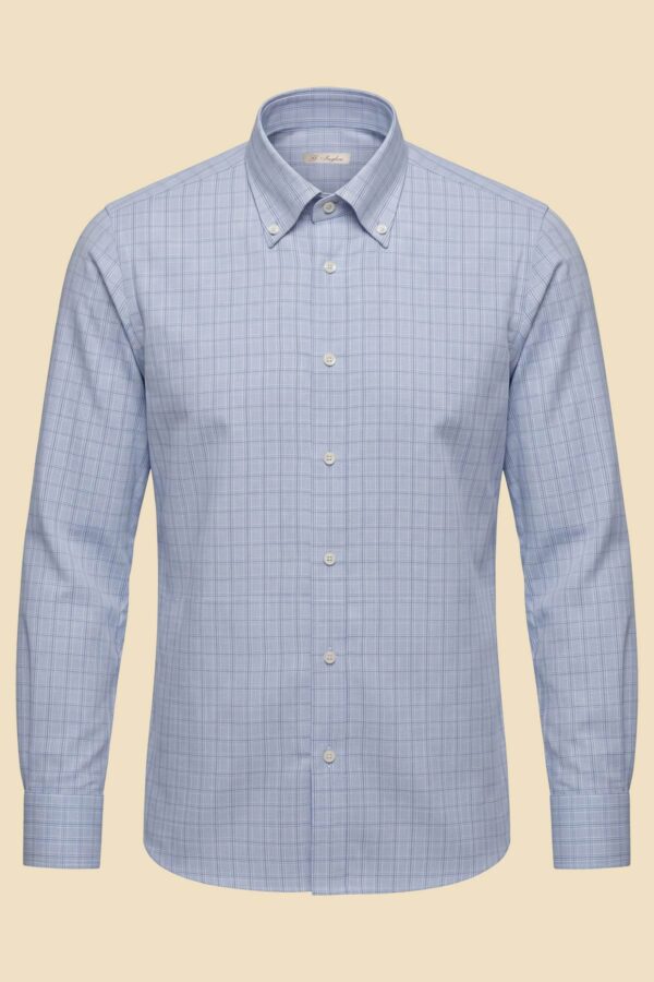 Light Blue Poplin Checked Shirt