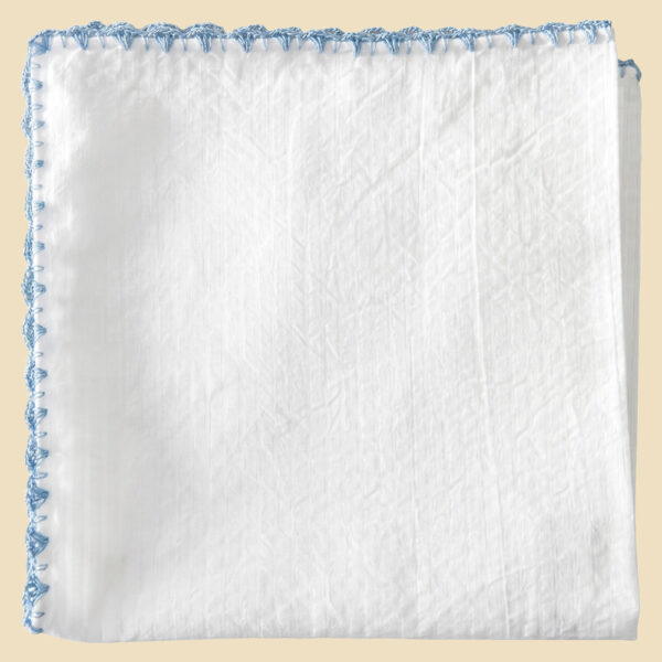 G. Inglese Light Blue Ventaglio Stitch Seersucker Pocket Square handmade in Italy