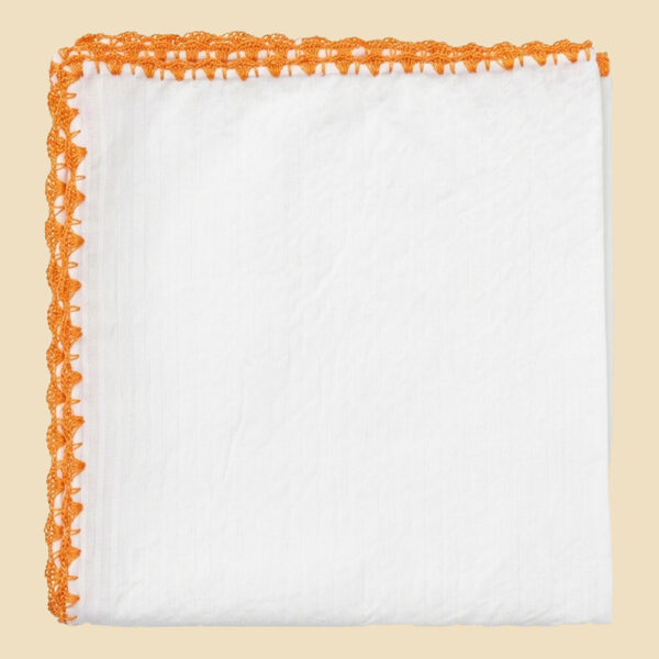 G. Inglese Orange Blue Ventaglio Stitch Seersucker Pocket Square handmade in Italy