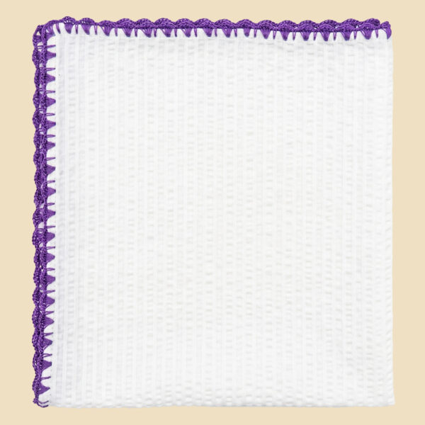 G. Inglese Purple Ventaglio Stitch Seersucker Pocket Square handmade in Italy